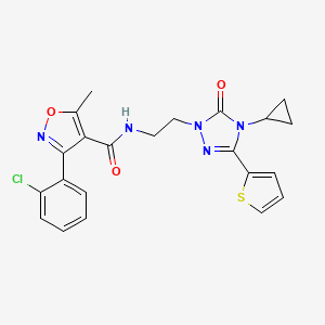 molecular formula C22H20ClN5O3S B2623601 3-(2-chlorophenyl)-N-(2-(4-cyclopropyl-5-oxo-3-(thiophen-2-yl)-4,5-dihydro-1H-1,2,4-triazol-1-yl)ethyl)-5-methylisoxazole-4-carboxamide CAS No. 1448077-63-1