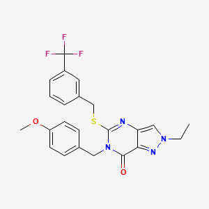 molecular formula C23H21F3N4O2S B2623617 2-ethyl-6-(4-methoxybenzyl)-5-((3-(trifluoromethyl)benzyl)thio)-2H-pyrazolo[4,3-d]pyrimidin-7(6H)-one CAS No. 894922-73-7