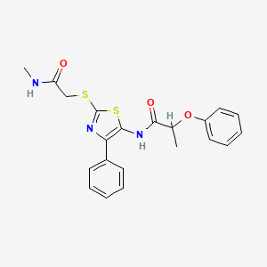 molecular formula C21H21N3O3S2 B2623624 N-(2-((2-(methylamino)-2-oxoethyl)thio)-4-phenylthiazol-5-yl)-2-phenoxypropanamide CAS No. 946327-81-7