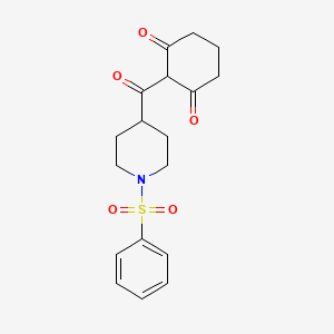 molecular formula C18H21NO5S B2623641 2-[1-(Benzenesulfonyl)piperidine-4-carbonyl]cyclohexane-1,3-dione CAS No. 478041-51-9
