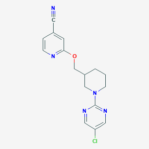 molecular formula C16H16ClN5O B2623648 2-[[1-(5-Chloropyrimidin-2-yl)piperidin-3-yl]methoxy]pyridine-4-carbonitrile CAS No. 2380143-87-1