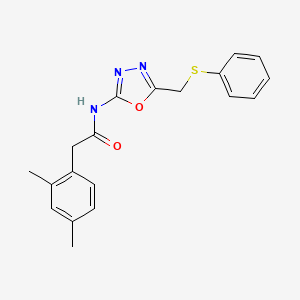 molecular formula C19H19N3O2S B2623658 2-(2,4-dimethylphenyl)-N-(5-((phenylthio)methyl)-1,3,4-oxadiazol-2-yl)acetamide CAS No. 923435-06-7