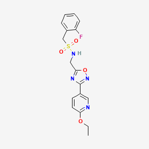 molecular formula C17H17FN4O4S B2623675 N-((3-(6-ethoxypyridin-3-yl)-1,2,4-oxadiazol-5-yl)methyl)-1-(2-fluorophenyl)methanesulfonamide CAS No. 2034370-24-4
