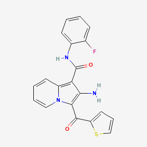 molecular formula C20H14FN3O2S B2623686 2-amino-N-(2-fluorophenyl)-3-(thiophene-2-carbonyl)indolizine-1-carboxamide CAS No. 903315-68-4