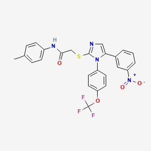 molecular formula C25H19F3N4O4S B2623689 2-((5-(3-nitrophenyl)-1-(4-(trifluoromethoxy)phenyl)-1H-imidazol-2-yl)thio)-N-(p-tolyl)acetamide CAS No. 1226438-57-8