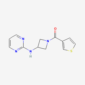 molecular formula C12H12N4OS B2623691 (3-(Pyrimidin-2-ylamino)azetidin-1-yl)(thiophen-3-yl)methanone CAS No. 2034301-93-2