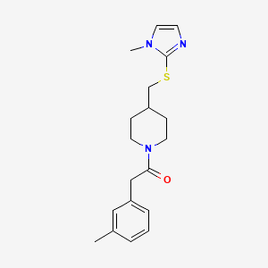 molecular formula C19H25N3OS B2623694 1-(4-(((1-methyl-1H-imidazol-2-yl)thio)methyl)piperidin-1-yl)-2-(m-tolyl)ethanone CAS No. 1428372-60-4