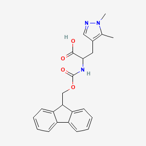 molecular formula C23H23N3O4 B2623759 3-(1,5-Dimethylpyrazol-4-yl)-2-(9H-fluoren-9-ylmethoxycarbonylamino)propanoic acid CAS No. 1379843-85-2