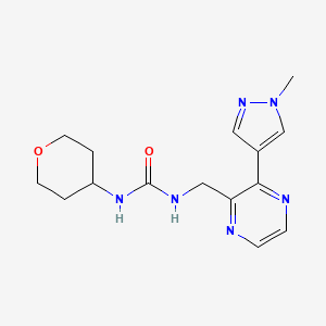 molecular formula C15H20N6O2 B2623765 1-((3-(1-methyl-1H-pyrazol-4-yl)pyrazin-2-yl)methyl)-3-(tetrahydro-2H-pyran-4-yl)urea CAS No. 2034614-29-2