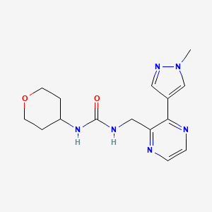 molecular formula C15H20N6O2 B2623765 3-{[3-(1-methyl-1H-pyrazol-4-yl)pyrazin-2-yl]methyl}-1-(oxan-4-yl)urea CAS No. 2034614-29-2