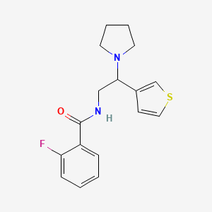 molecular formula C17H19FN2OS B2623776 2-fluoro-N-(2-(pyrrolidin-1-yl)-2-(thiophen-3-yl)ethyl)benzamide CAS No. 954690-94-9