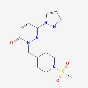 molecular formula C14H19N5O3S B2623778 2-[(1-methanesulfonylpiperidin-4-yl)methyl]-6-(1H-pyrazol-1-yl)-2,3-dihydropyridazin-3-one CAS No. 2097918-01-7