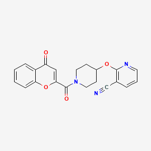 molecular formula C21H17N3O4 B2623790 2-((1-(4-oxo-4H-chromene-2-carbonyl)piperidin-4-yl)oxy)nicotinonitrile CAS No. 1797596-73-6