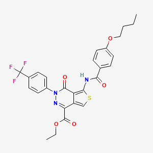 molecular formula C27H24F3N3O5S B2623836 Ethyl 5-(4-butoxybenzamido)-4-oxo-3-(4-(trifluoromethyl)phenyl)-3,4-dihydrothieno[3,4-d]pyridazine-1-carboxylate CAS No. 887874-25-1