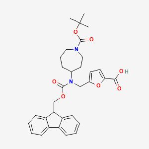 molecular formula C32H36N2O7 B2623842 5-[[9H-Fluoren-9-ylmethoxycarbonyl-[1-[(2-methylpropan-2-yl)oxycarbonyl]azepan-4-yl]amino]methyl]furan-2-carboxylic acid CAS No. 2137566-41-5