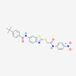 molecular formula C26H24N4O4S2 B262386 4-tert-butyl-N-{2-[(2-{4-nitroanilino}-2-oxoethyl)sulfanyl]-1,3-benzothiazol-6-yl}benzamide 