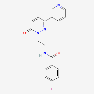 molecular formula C18H15FN4O2 B2623862 4-fluoro-N-(2-(6-oxo-3-(pyridin-3-yl)pyridazin-1(6H)-yl)ethyl)benzamide CAS No. 1021137-25-6