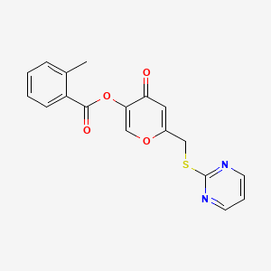 molecular formula C18H14N2O4S B2623896 [4-Oxo-6-(pyrimidin-2-ylsulfanylmethyl)pyran-3-yl] 2-methylbenzoate CAS No. 877635-25-1