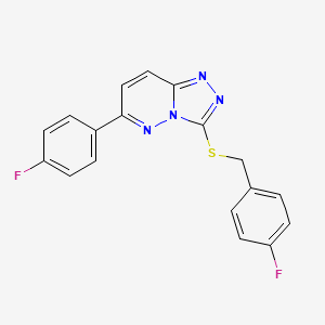 molecular formula C18H12F2N4S B2623898 3-((4-Fluorobenzyl)thio)-6-(4-fluorophenyl)-[1,2,4]triazolo[4,3-b]pyridazine CAS No. 922672-46-6