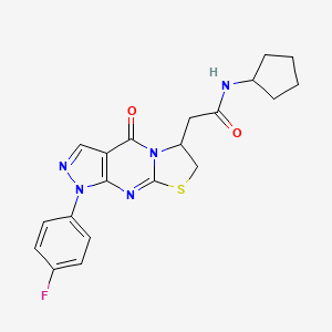 molecular formula C20H20FN5O2S B2623904 N-cyclopentyl-2-(1-(4-fluorophenyl)-4-oxo-1,4,6,7-tetrahydropyrazolo[3,4-d]thiazolo[3,2-a]pyrimidin-6-yl)acetamide CAS No. 941889-79-8