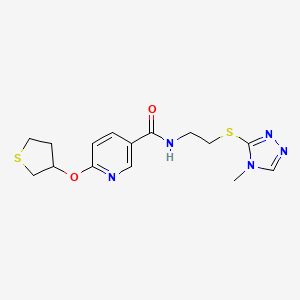 molecular formula C15H19N5O2S2 B2623930 N-(2-((4-methyl-4H-1,2,4-triazol-3-yl)thio)ethyl)-6-((tetrahydrothiophen-3-yl)oxy)nicotinamide CAS No. 2034237-23-3