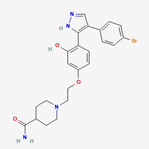 molecular formula C23H25BrN4O3 B2623940 1-(2-(4-(4-(4-bromophenyl)-1H-pyrazol-3-yl)-3-hydroxyphenoxy)ethyl)piperidine-4-carboxamide CAS No. 1010867-54-5