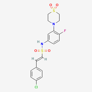 molecular formula C18H18ClFN2O4S2 B2623954 (E)-2-(4-chlorophenyl)-N-[3-(1,1-dioxo-1,4-thiazinan-4-yl)-4-fluorophenyl]ethenesulfonamide CAS No. 1252569-07-5
