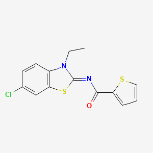 molecular formula C14H11ClN2OS2 B2623994 N-(6-chloro-3-ethyl-1,3-benzothiazol-2-ylidene)thiophene-2-carboxamide CAS No. 865544-08-7