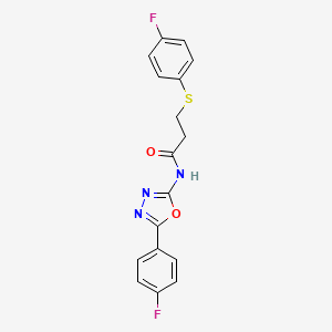 molecular formula C17H13F2N3O2S B2624004 N-[5-(4-fluorophenyl)-1,3,4-oxadiazol-2-yl]-3-(4-fluorophenyl)sulfanylpropanamide CAS No. 896358-74-0