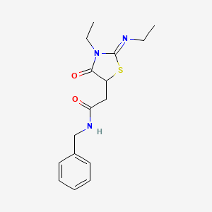 molecular formula C16H21N3O2S B2624017 (E)-N-benzyl-2-(3-ethyl-2-(ethylimino)-4-oxothiazolidin-5-yl)acetamide CAS No. 308300-18-7
