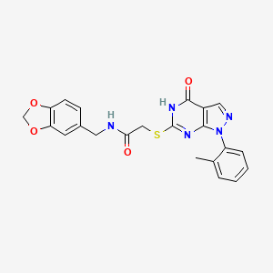 molecular formula C22H19N5O4S B2624041 N-(benzo[d][1,3]dioxol-5-ylmethyl)-2-((4-hydroxy-1-(o-tolyl)-1H-pyrazolo[3,4-d]pyrimidin-6-yl)thio)acetamide CAS No. 922620-95-9