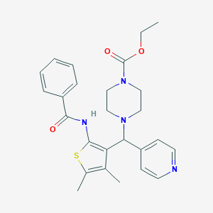 molecular formula C26H30N4O3S B262405 Ethyl 4-[(2-benzamido-4,5-dimethylthiophen-3-yl)-pyridin-4-ylmethyl]piperazine-1-carboxylate 