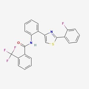 molecular formula C23H14F4N2OS B2624056 N-(2-(2-(2-fluorophenyl)thiazol-4-yl)phenyl)-2-(trifluoromethyl)benzamide CAS No. 2034474-27-4