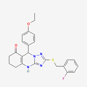 molecular formula C24H23FN4O2S B2624079 9-(4-ethoxyphenyl)-2-((2-fluorobenzyl)thio)-5,6,7,9-tetrahydro-[1,2,4]triazolo[5,1-b]quinazolin-8(4H)-one CAS No. 536982-12-4