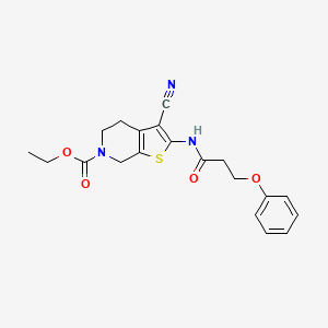 molecular formula C20H21N3O4S B2624095 ethyl 3-cyano-2-(3-phenoxypropanamido)-4,5-dihydrothieno[2,3-c]pyridine-6(7H)-carboxylate CAS No. 864927-02-6