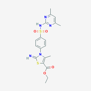 molecular formula C19H21N5O4S2 B262410 Ethyl 3-(4-{[(4,6-dimethyl-2-pyrimidinyl)amino]sulfonyl}phenyl)-2-imino-4-methyl-2,3-dihydro-1,3-thiazole-5-carboxylate 