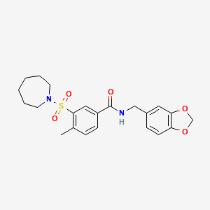 molecular formula C22H26N2O5S B2624100 3-(azepan-1-ylsulfonyl)-N-(1,3-benzodioxol-5-ylmethyl)-4-methylbenzamide CAS No. 690247-73-5