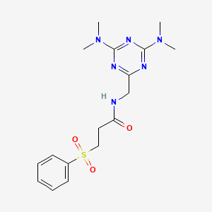 molecular formula C17H24N6O3S B2624129 N-((4,6-bis(dimethylamino)-1,3,5-triazin-2-yl)methyl)-3-(phenylsulfonyl)propanamide CAS No. 2034572-80-8