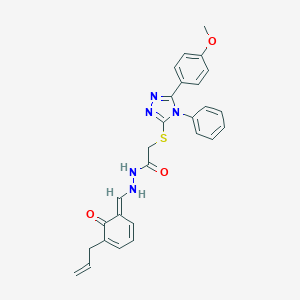 molecular formula C27H25N5O3S B262413 2-[[5-(4-methoxyphenyl)-4-phenyl-1,2,4-triazol-3-yl]sulfanyl]-N'-[(E)-(6-oxo-5-prop-2-enylcyclohexa-2,4-dien-1-ylidene)methyl]acetohydrazide 