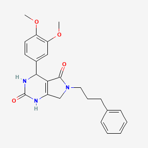 molecular formula C23H25N3O4 B2624141 4-(3,4-dimethoxyphenyl)-6-(3-phenylpropyl)-3,4,6,7-tetrahydro-1H-pyrrolo[3,4-d]pyrimidine-2,5-dione CAS No. 1021025-01-3