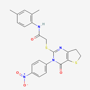 molecular formula C22H20N4O4S2 B2624150 N-(2,4-dimethylphenyl)-2-[[3-(4-nitrophenyl)-4-oxo-6,7-dihydrothieno[3,2-d]pyrimidin-2-yl]sulfanyl]acetamide CAS No. 687568-34-9