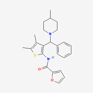 molecular formula C24H28N2O2S B2624155 N-{4,5-dimethyl-3-[(4-methylpiperidin-1-yl)(phenyl)methyl]thiophen-2-yl}furan-2-carboxamide CAS No. 622800-13-9