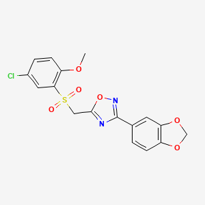 molecular formula C17H13ClN2O6S B2624178 3-(Benzo[d][1,3]dioxol-5-yl)-5-(((5-chloro-2-methoxyphenyl)sulfonyl)methyl)-1,2,4-oxadiazole CAS No. 1105232-90-3