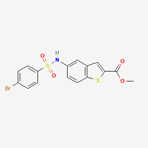 molecular formula C16H12BrNO4S2 B2624188 Methyl 5-{[(4-bromophenyl)sulfonyl]amino}-1-benzothiophene-2-carboxylate CAS No. 477847-43-1