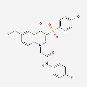 molecular formula C26H23FN2O5S B2624200 2-[6-ethyl-3-(4-methoxyphenyl)sulfonyl-4-oxoquinolin-1-yl]-N-(4-fluorophenyl)acetamide CAS No. 866813-51-6