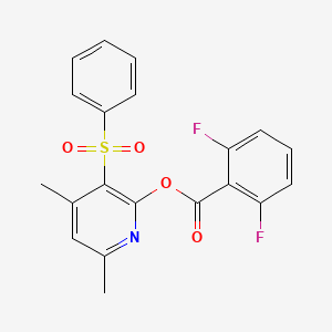 molecular formula C20H15F2NO4S B2624201 4,6-Dimethyl-3-(phenylsulfonyl)-2-pyridinyl 2,6-difluorobenzenecarboxylate CAS No. 400082-23-7