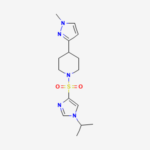 molecular formula C15H23N5O2S B2624215 1-((1-isopropyl-1H-imidazol-4-yl)sulfonyl)-4-(1-methyl-1H-pyrazol-3-yl)piperidine CAS No. 2034556-05-1