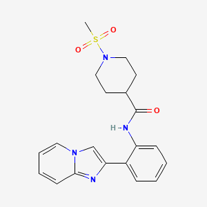 molecular formula C20H22N4O3S B2624241 N-(2-(imidazo[1,2-a]pyridin-2-yl)phenyl)-1-(methylsulfonyl)piperidine-4-carboxamide CAS No. 2034327-59-6