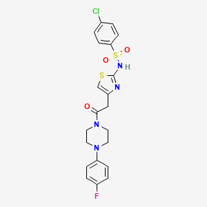 molecular formula C21H20ClFN4O3S2 B2624251 4-chloro-N-(4-(2-(4-(4-fluorophenyl)piperazin-1-yl)-2-oxoethyl)thiazol-2-yl)benzenesulfonamide CAS No. 922133-19-5
