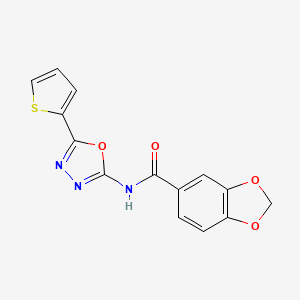 molecular formula C14H9N3O4S B2624270 N-(5-(thiophen-2-yl)-1,3,4-oxadiazol-2-yl)benzo[d][1,3]dioxole-5-carboxamide CAS No. 922032-38-0